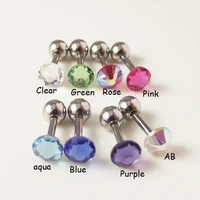 1 piece 316l surgical stainless steel barbell color cz crystal tragus ear helix body piercing jewelry