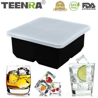 teenra 4 holes square ice cube mold maker silicone ice tray with lid ice balls silicone form lid round sphere mold lid kitchen