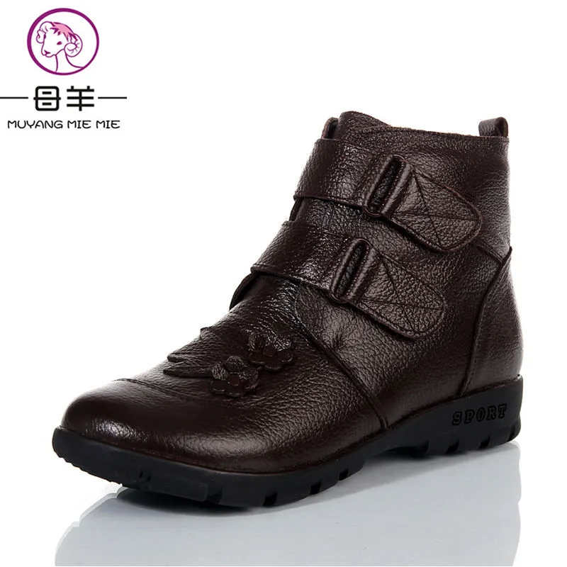 Женские ботинки из натуральной кожи на плоской подошве Размеры 35 43|shoes snow boots|shoe