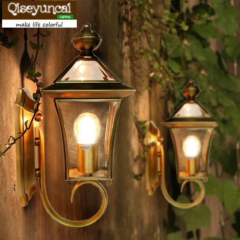 

Qiseyuncai Европейский медный настенный балкон прохода Открытый Двор Настенный светильник для гостиной спальни водонепроницаемый дождь медный настенный светильник