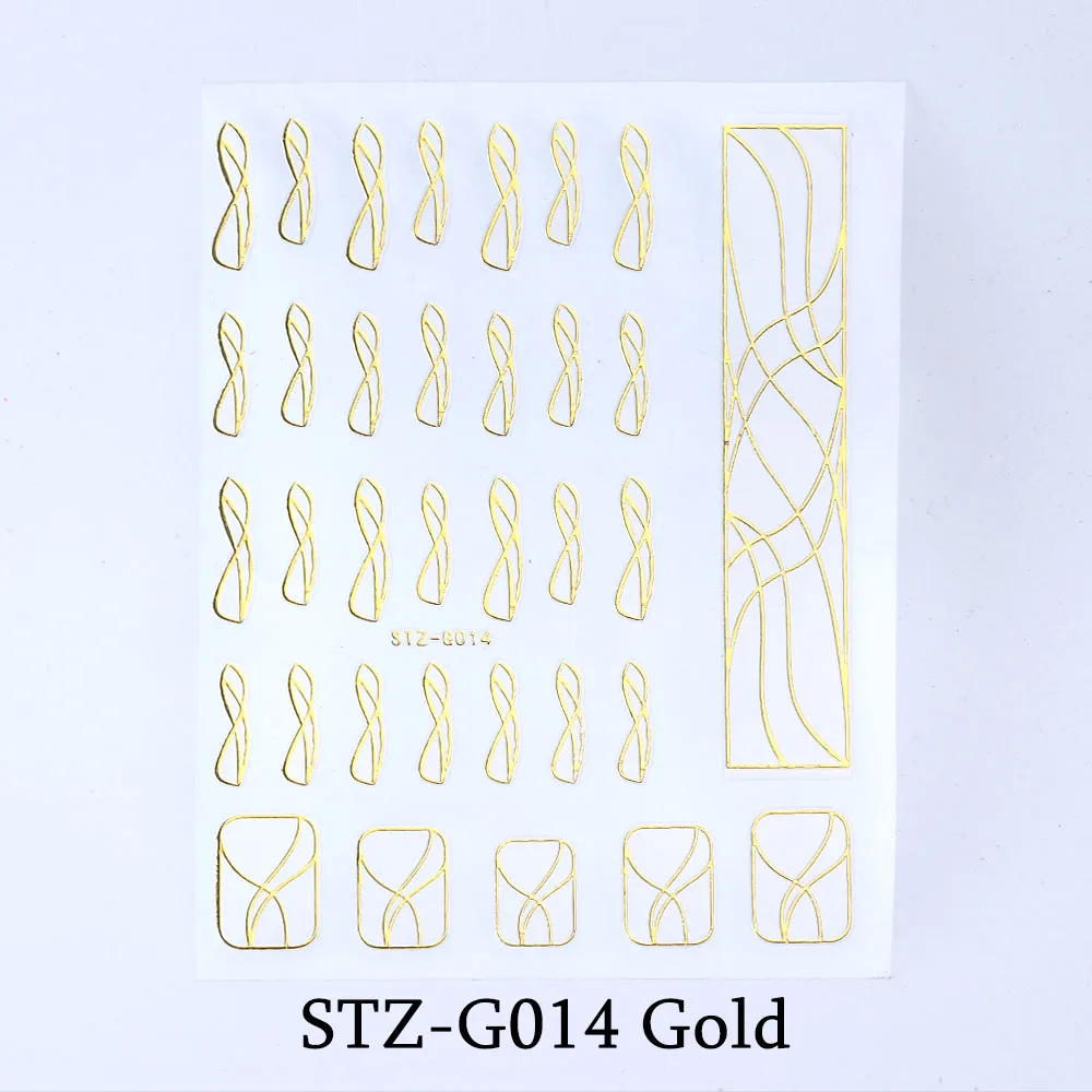 STZ-G014 Gold Золотая проволока, наклейки для ногтей, волнистая линия, слайдеры, серебряная полоскающая лента, Переводные картинки для дизайна ногтей, 3D клей, маникюрные украшения, BESTZG14-20 - Цвет: STZ-G014 Gold