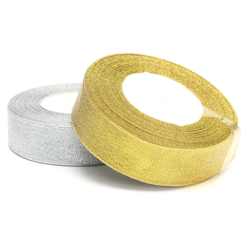 (25yards/roll) 1'' 25mm polyester gold and silver ribbon Christmas packaging high-grade quality squares | Дом и сад