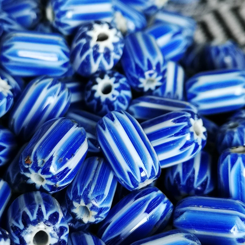 Китайские антикварные бусины в форме бочонка 10 бусин сине белые TSB0026|necklace necklace|bead