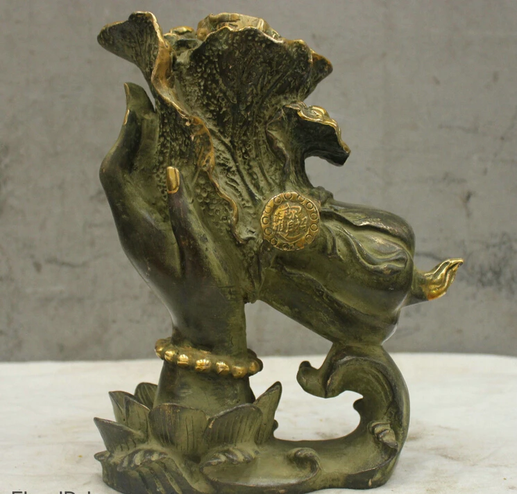 Китайская народная культура ручной бронзовый латунь статуя капусты будда рук