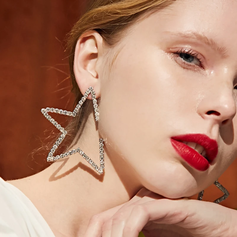

Star Earrings Punk Stud Earring Silvery Fully-jewelled Rhinestone Earings Oversize Earrings For Women Jewelry Wholesale