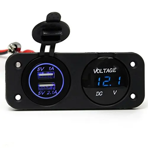 DC 12 V-24 V светодиодный цифровой вольтметр+ двойное USB Автомобильное зарядное устройство для мотоцикла 2.1A/1A для автомобиля мотоцикла зеленый синий красный - Цвет: Синий