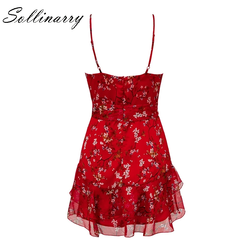 Sollinarry красное короткое платье с цветочным рисунком для женщин осень 2019 на
