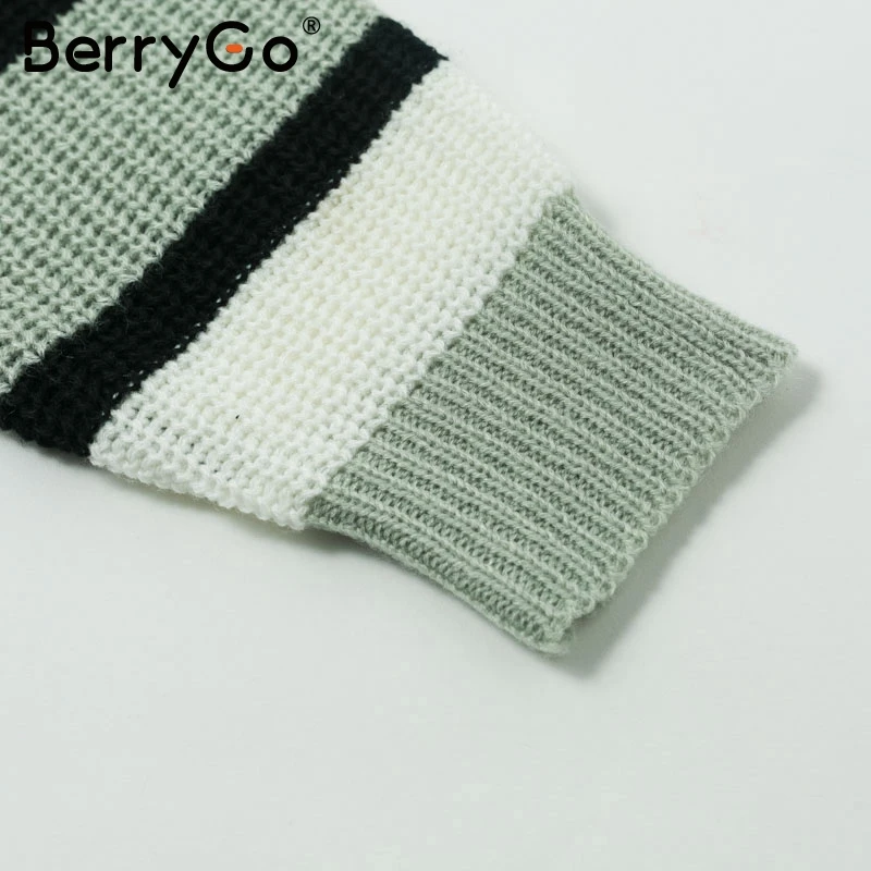 BerryGo полосатый Повседневный вязаный женский пуловер свитер с длинным рукавом