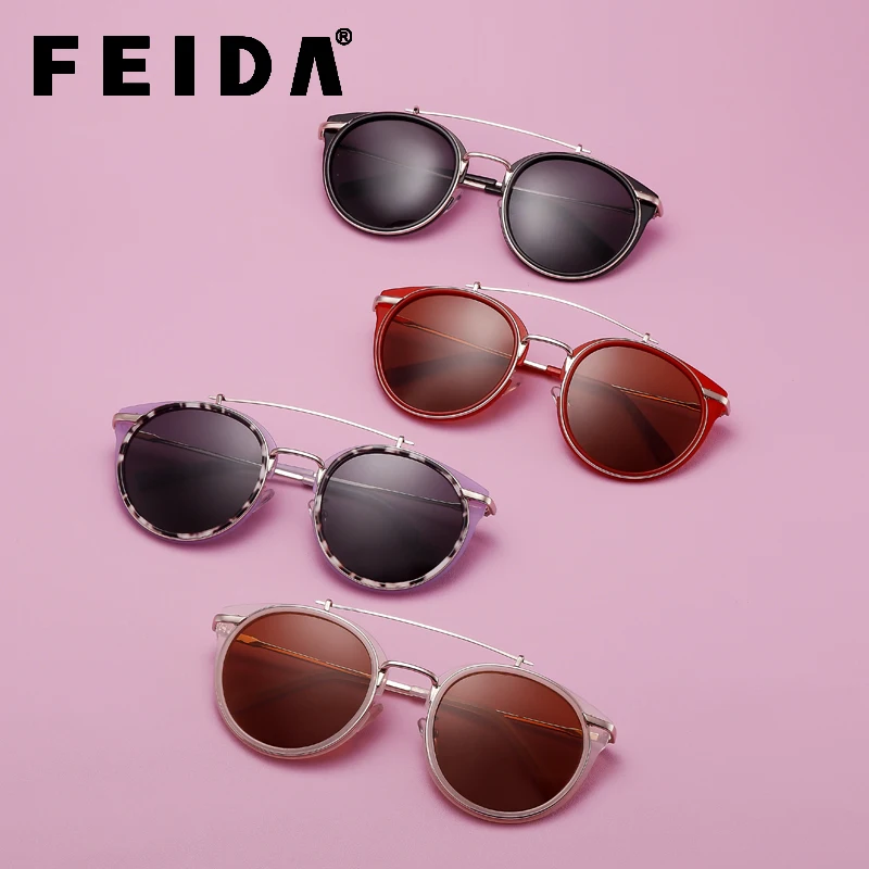 Женские солнцезащитные очки авиаторы FEIDA металлические поляризационные для