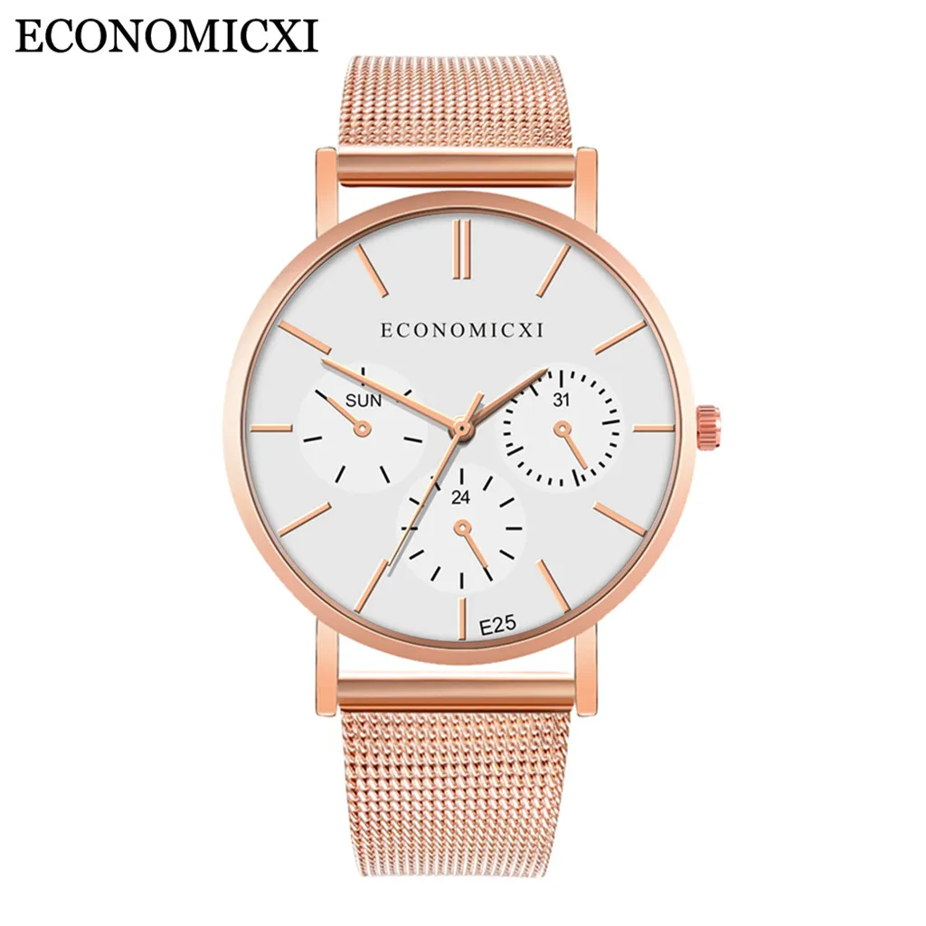 Мужские модные часы reloj hombre, простые часы из нержавеющей стали с тремя глазами, маленький циферблат, мужские кварцевые часы