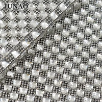 junao 2440cm hotfix clear black 8mm square rhinestone fabric mesh crystal ribbon trim glass applique diy clothes jewelry crafts