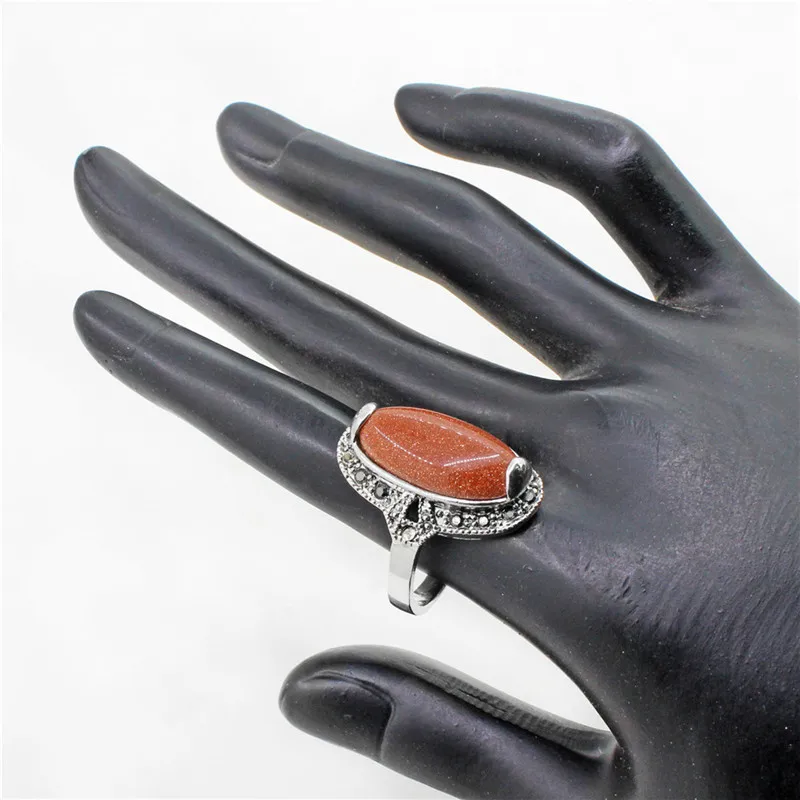 Овальный Золотой Sandy камень горный хрусталь Кольца для Для женщин Античная