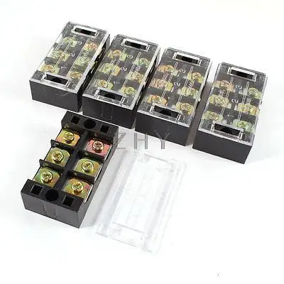 

5 Pcs 600V 45A 6Positions Dual Rows Covered Barrier Screw Terminal Block