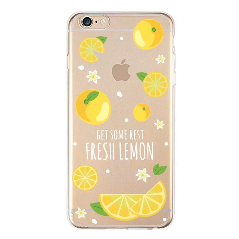 Мягкий прозрачный чехол из ТПУ с лимоном для iPhone 4/4S 5 5S 6 6plus 7 8plus x оранжевый Icecream