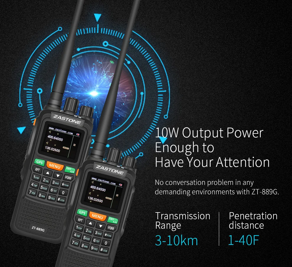 ZASTONE ZT-889G gps SOS портативная рация 10 Вт 3000 мАч VHF/UHF 400-520/134-174 МГц 999CH радиопередатчик