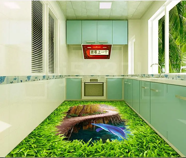 Пользовательские 3d полы зеленый луг обои кухня виниловые напольные клеи