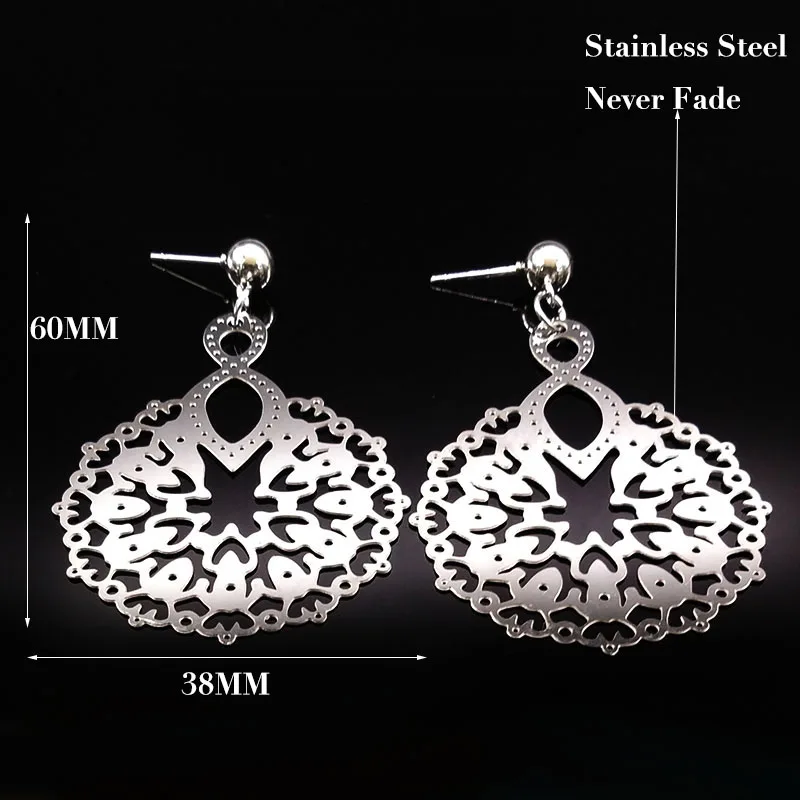 2021 New Flower Stainless Steel Earrings for Women Silver Color Big Stud Jewelry boucle d'oreille fantaisie E1633S02 | Украшения и