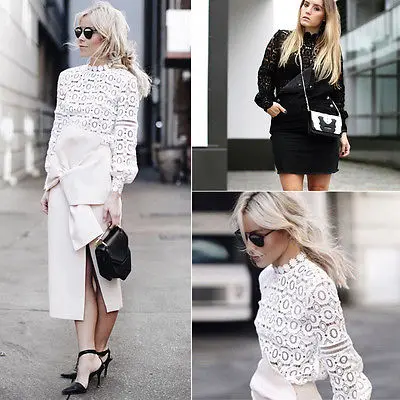 Модная женская кружевная блузка с цветочным узором вязанная крючком длинным