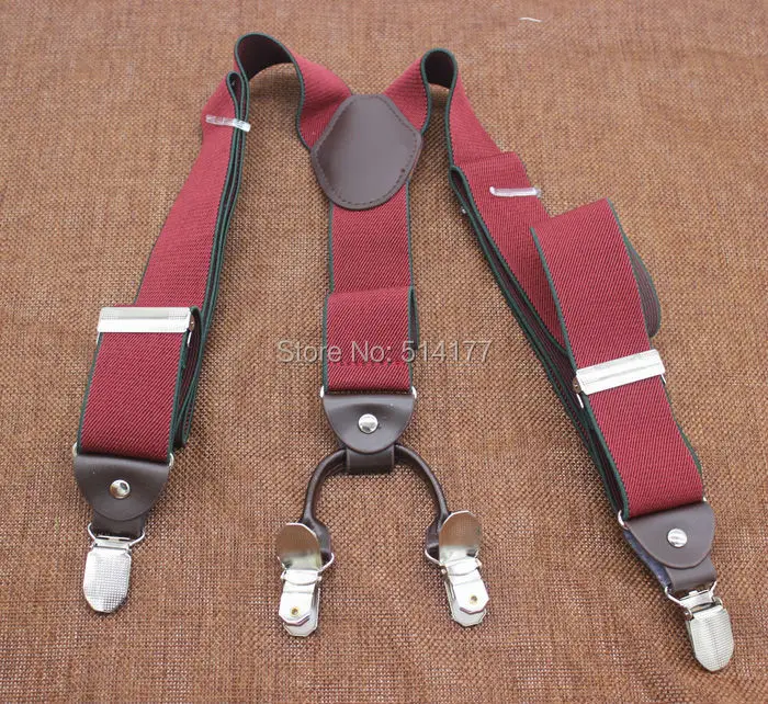 Мужские подтяжки на 4 клипсах регулируемые в подарочной коробке бордового цвета