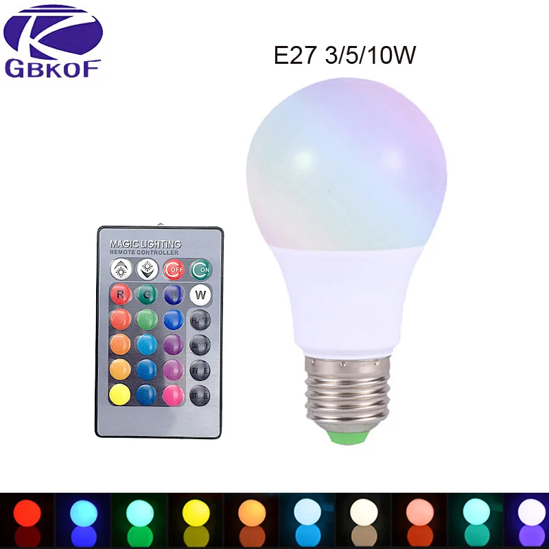 GBKOF E27 RGB светодиодный светильник 3 Вт 5 10 110 В 220 16 цветов с пультом дистанционного