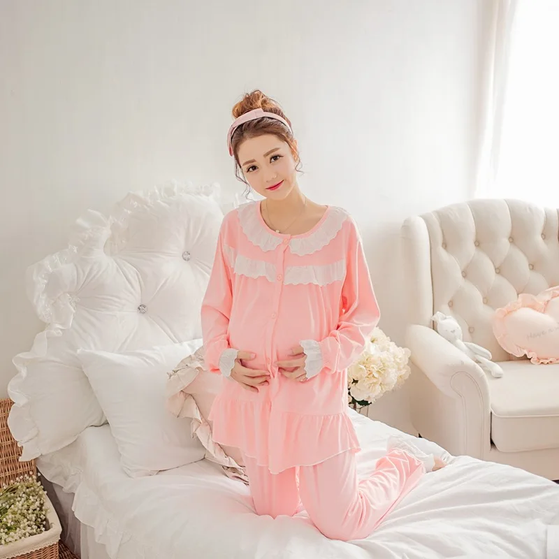 С длинными рукавами грудного вскармливания Беременные женщины хлопковые пижамы