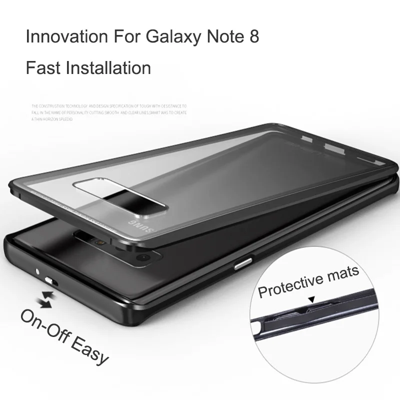 Luphie Bumper for Samsung Galaxy Note 8 Case Luxury Ultra Thin Metal Aluminum Frame+9H Transparent Tempered Glass back cover |