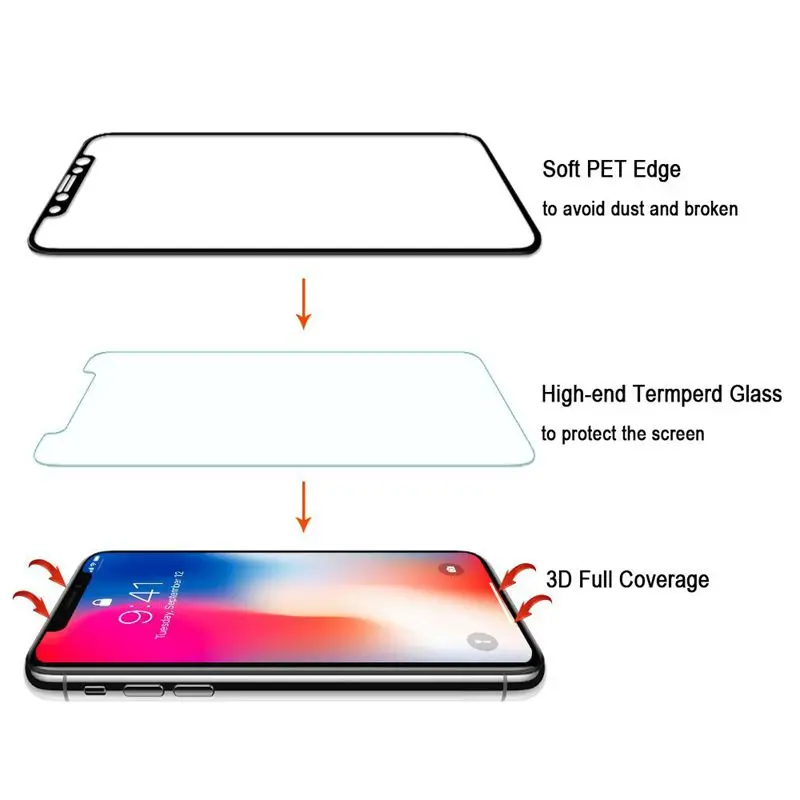 Roybens 3D Полный закаленное Стекло для IPhone X 9 H HD ясности ультра-тонкий изогнутый край