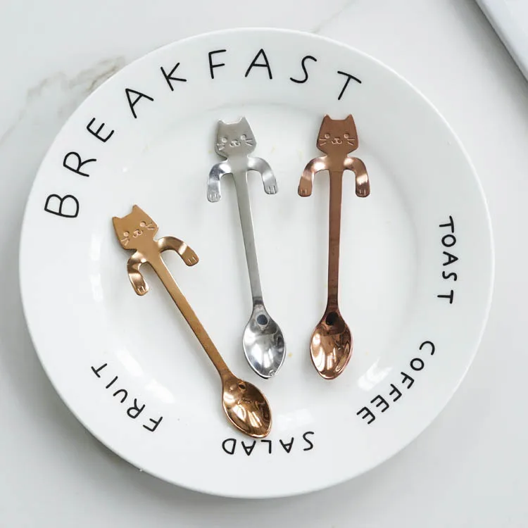4 шт./лот Кот комплект кофейных ложек из нержавеющей стали dessertspoon мини мороженое Конфета маленькая кухонная чайная ложка аксессуары посуда