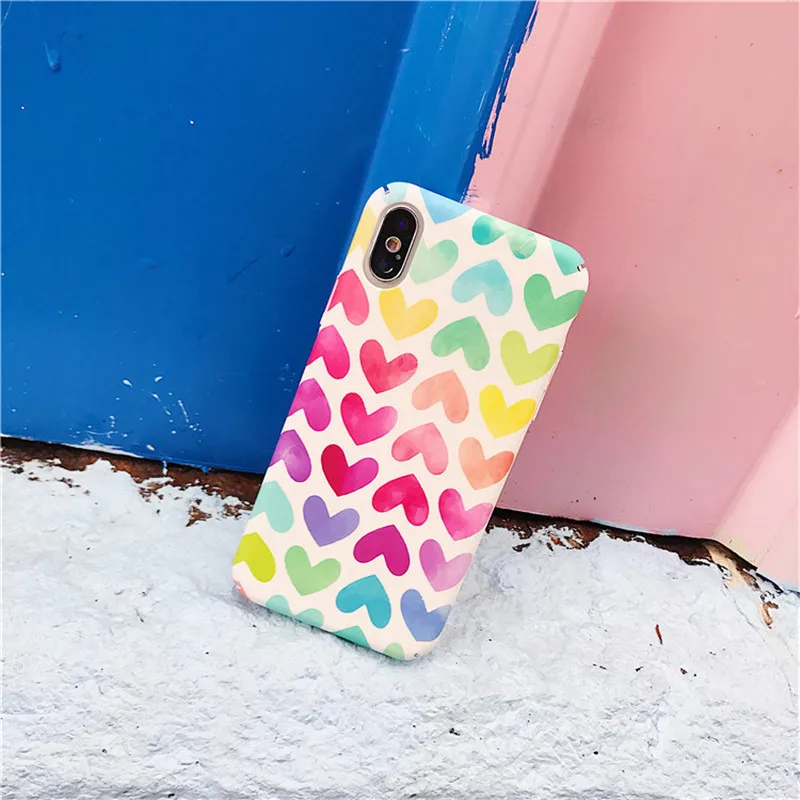 2019 Радуга Сердце чехол для iPhone X 8 7 6 S Plus разноцветное сердце любовь решетки