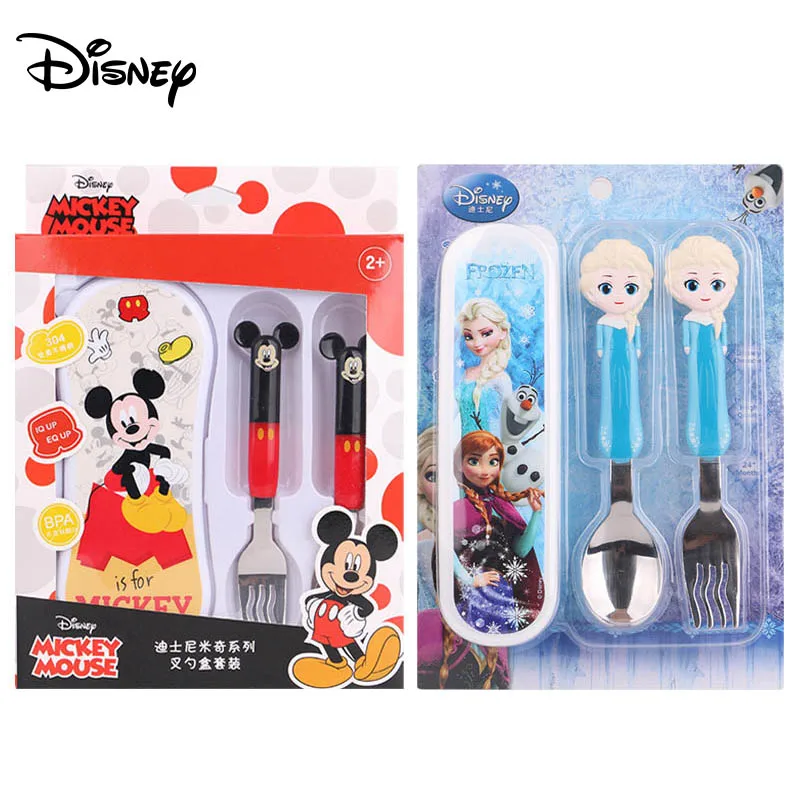 

Ложка детская из нержавеющей стали, Disney, портативная, для обучения еде, набор ложка и вилка