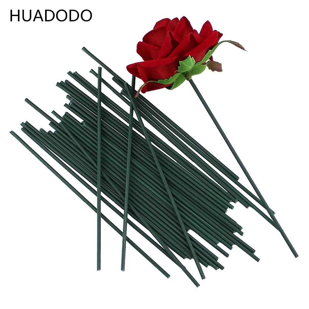 HUADODO, 50 шт., 13 см, цветы, стебель, темно-зеленая проволока, искусственный цветок, голова, аксессуар для украшения свадьбы(Размер 2 мм