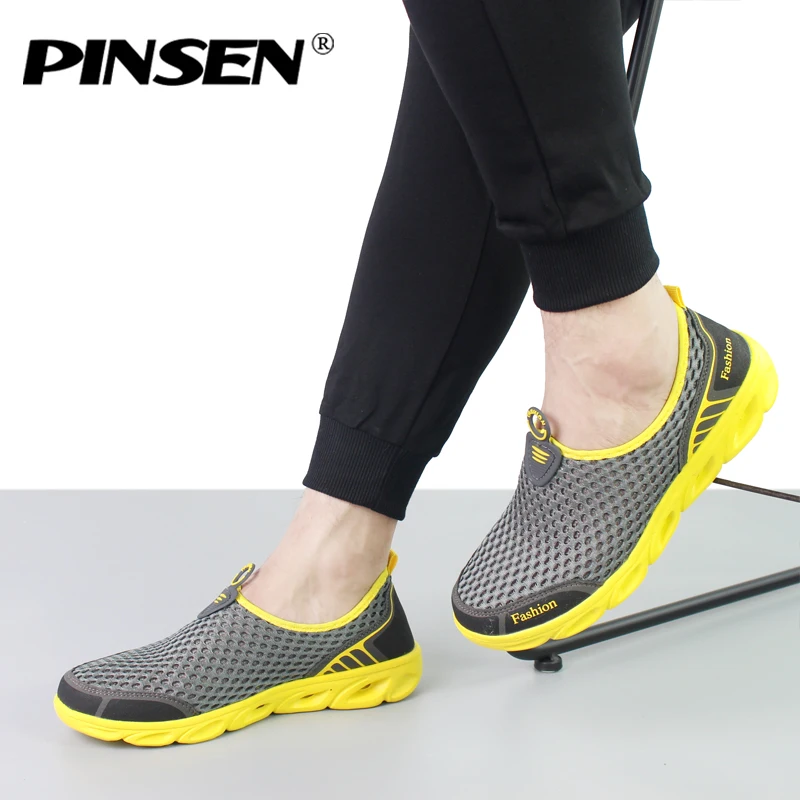 PINSEN/2019 г. летняя повседневная обувь для мужчин без шнуровки на платформе плоской
