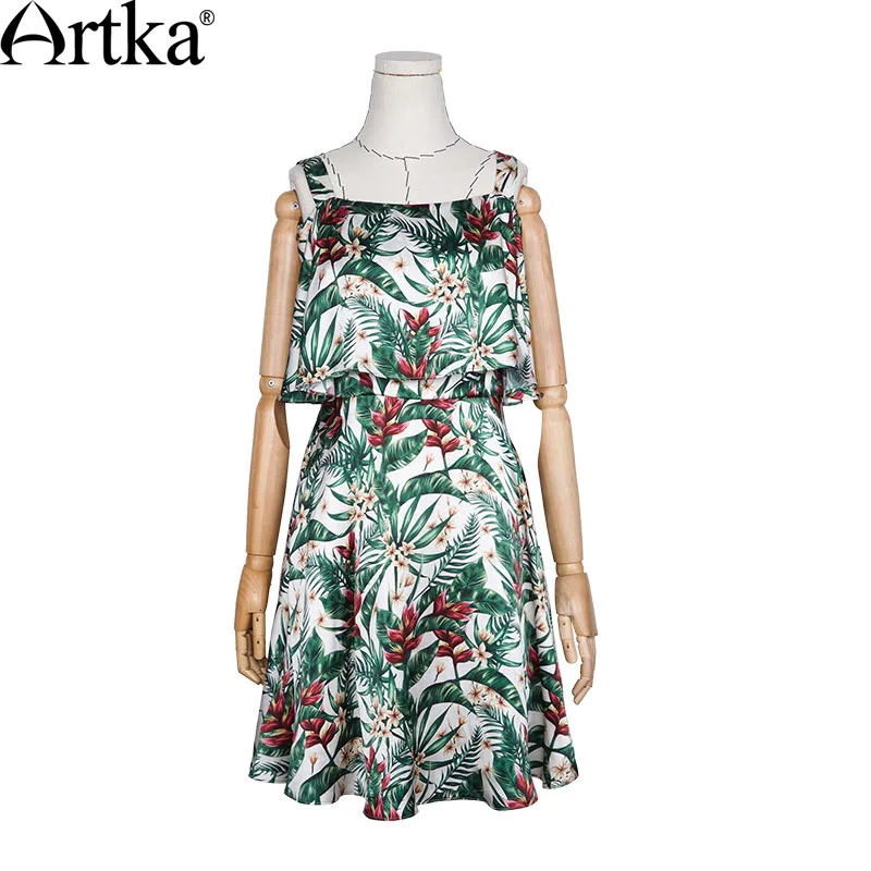 ARTKA Женская 2018 летняя с цветочным принтом шелковое платье винтажное открытыми