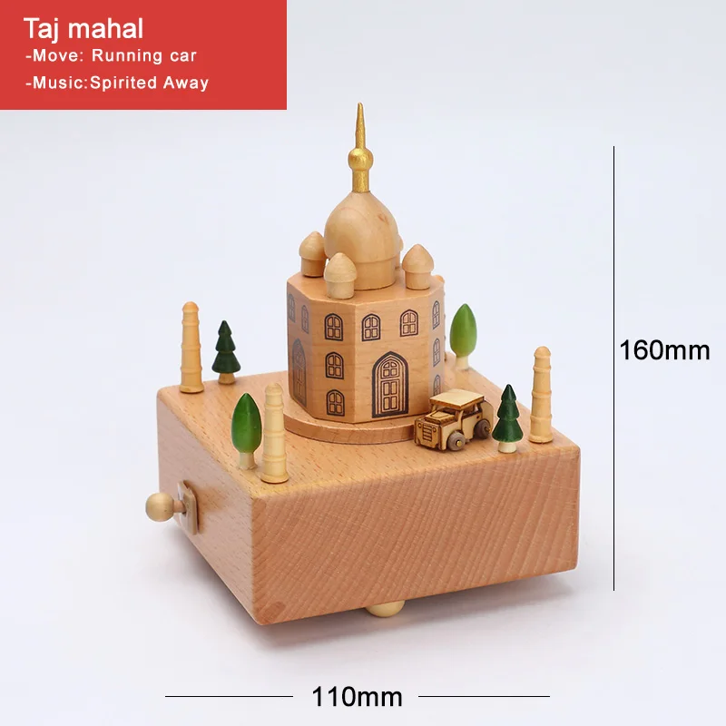 Taj Mahal Деревянная музыкальная шкатулка Caja, музыкальные деревянные коробки ручной работы, заводное ремесло, гравировка с днем рождения, аксессуары для украшения дома, YYH-MZ - Цвет: Taj Mahal