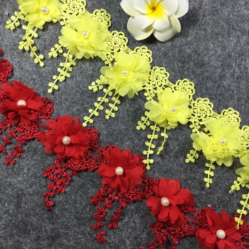 

5 kinds of color Bead tassel Fabric Flower Venise Floral Lace Sewing Applique Lace Collar Applique Diy Craft Sewing Accessories