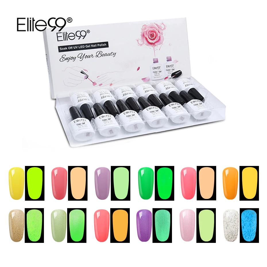 set2 Elite99 12 шт./компл. Подарочная коробка светящийся в темноте Гель-лак для ногтей светящийся люминесцентный лак для ногтей яркие цвета светодиодный светильник - Цвет: set2