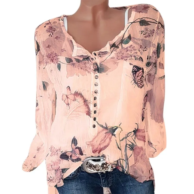 Женская шифоновая блузка с длинным рукавом и принтом Повседневная Весенняя
