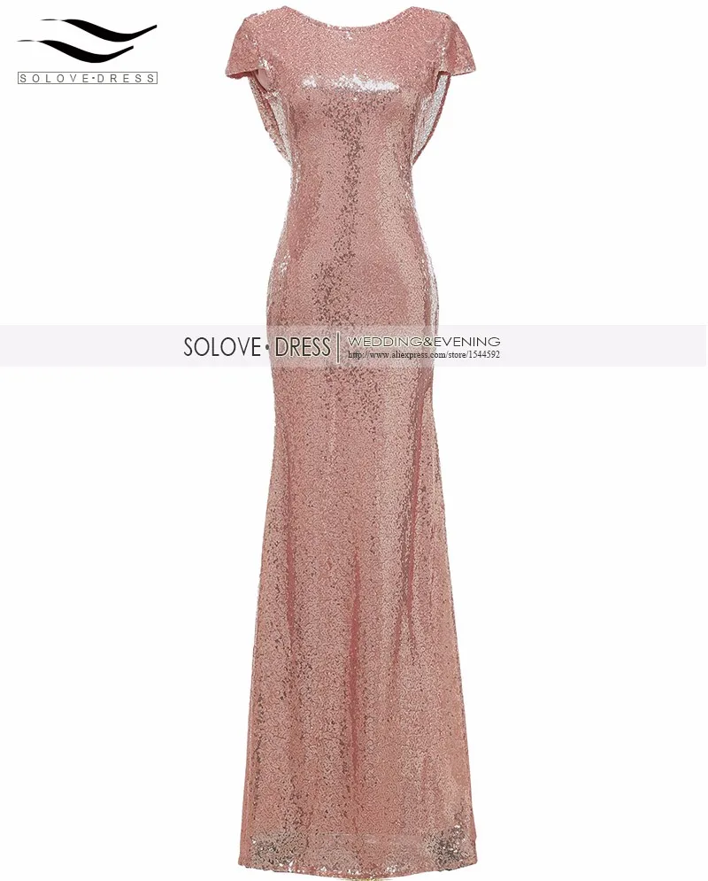 Solovedress в запасная крышка рукава Шампанское Русалка блестками платье подружки невесты настоящая официальная vestido de dama de honra SLD-E006