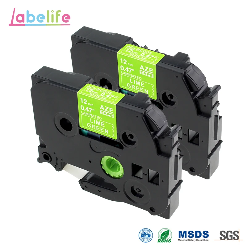 

Labelife2 Pack White on Lime Green TZe-MQG35 Standard Laminated 12mm Label tape for P touch TZMQG35 TZ MQG35 TZ-MQG35 TZe MQG35