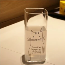 cat glass Креативная Скандинавская чашка с животным завтраком, соком, молоком, мультяшная стеклянная чашка с рисунком, трендовая парная чашка, квадратная пивная чашка 350 мл A11274 - Цвет: cat glass
