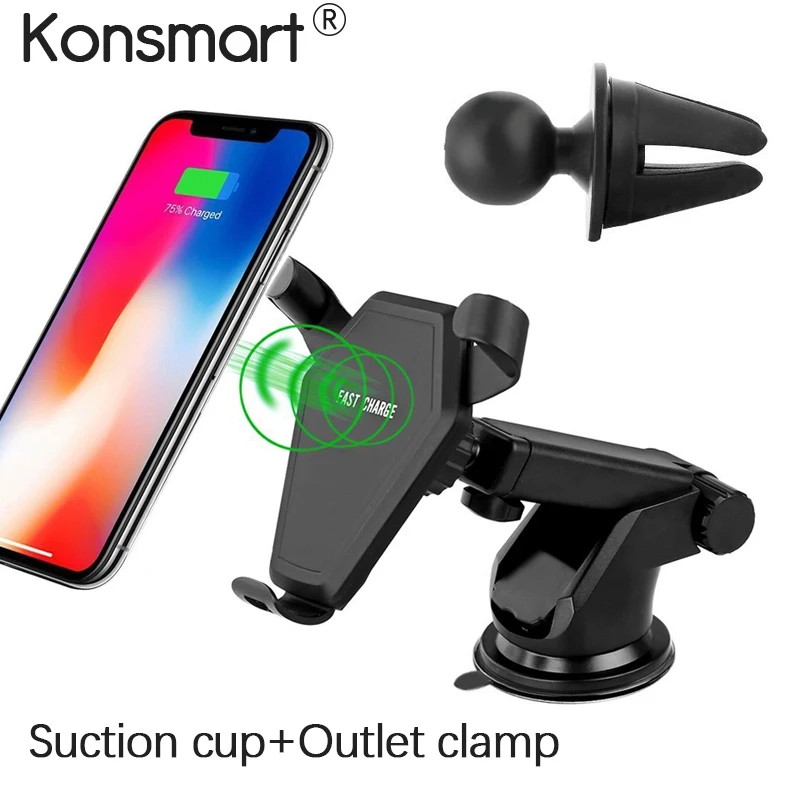 Suction cup Konsmart Qi Беспроводное зарядное устройство для iPhone X XR XS Max 8 Plus быстрое автомобильное зарядное устройство для huawei samsung Xiaomi Быстрая зарядка - Тип штекера: Suction cup