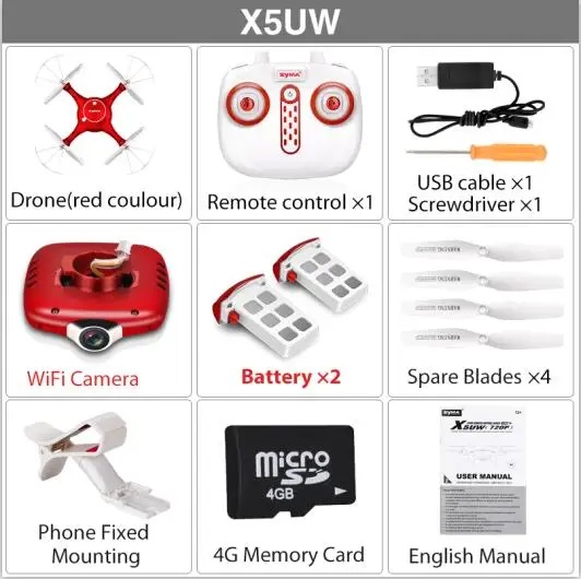 X5UW Red 2 Battery SYMA X5UW селфи Дрон RC камера для дрона HD Wifi FPV в режиме реального времени Трансмиссия X5SW Дрон контроллер Вертолет Самолет Квадрокоптер - Цвет: X5UW Red 2 Battery