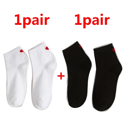 2pair 1/2/3 пары Для женщин носки-трубы средней высоты каблук с Harajuku милые красного цвета с принтом «сердце», женские Повседневное носки до лодыжки Демисезонный теплые толстые короткие носки - Цвет: 2pair