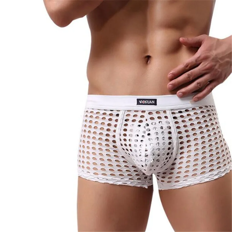 Сексуальные большие сетчатые полые мужские короткие брюки повседневное нижнее