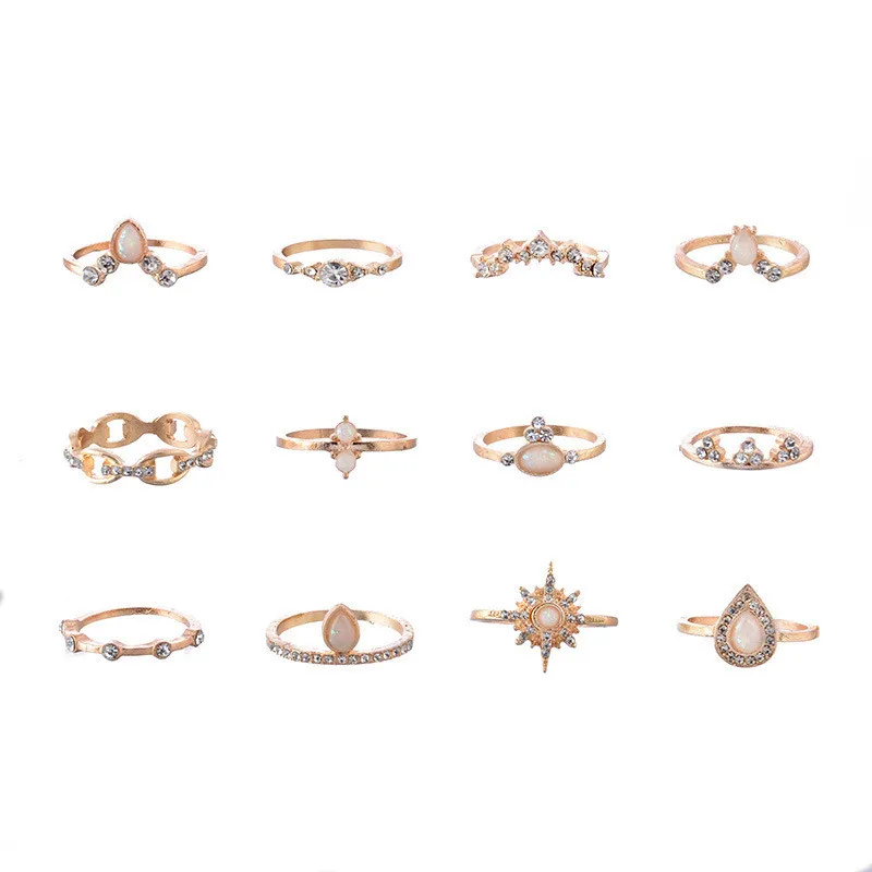 12 шт./компл. кольцо сплав геометрической формы в виде короны капли воды стразы для