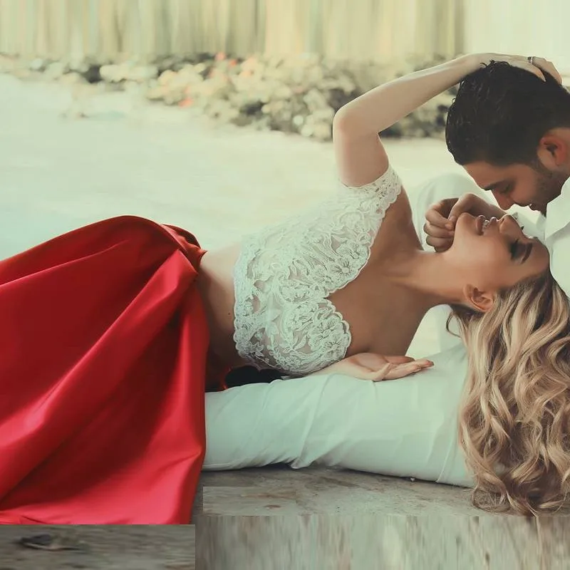 2018 Новое Простое Кружевное Galajurken Платье Сладкое Сердце Атлас 2 Части Короткие Вечерние Платья Рукавом Платье на вечеринке выпускного бала.