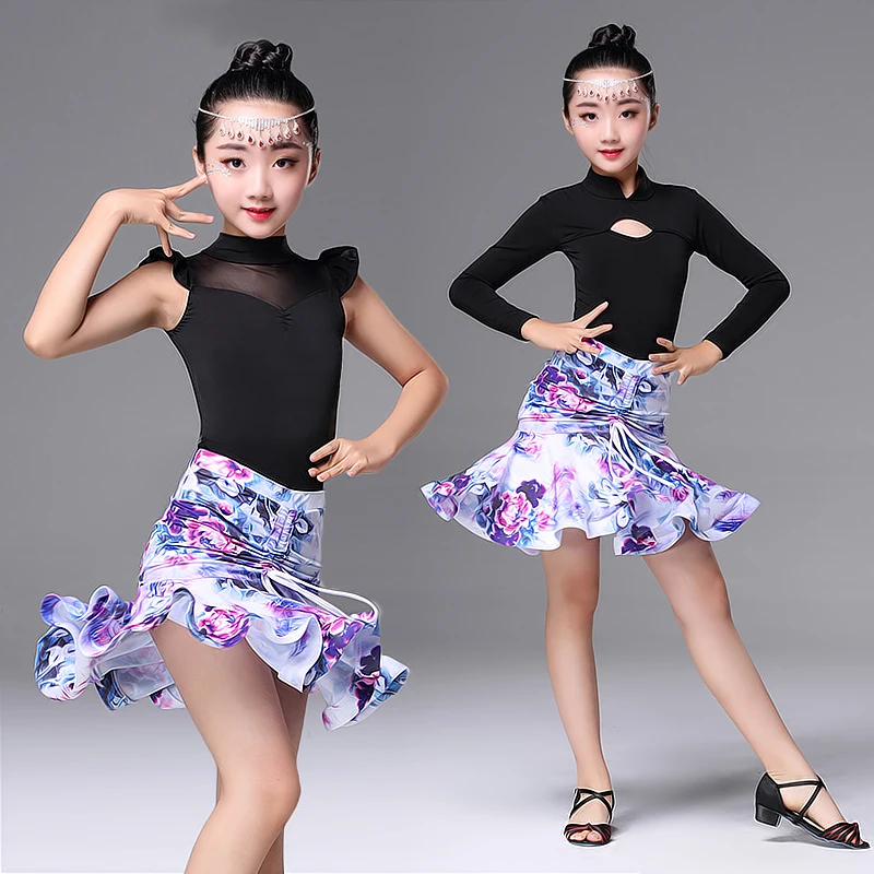 New Girls Kids Latin Dance Dress Women Sexy Printed Skirt Tops+Skirt Ballroom/tango/salsa/rumba/latin Dresses Clothes | Тематическая