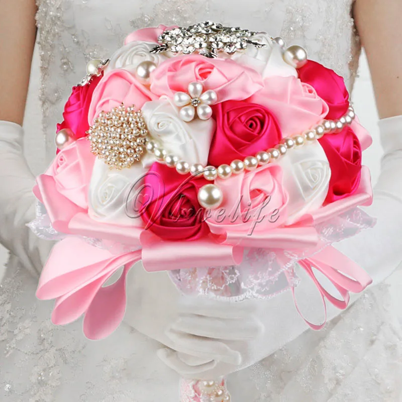 Великолепный свадебный букет для невесты Шелковый цветочный с жемчугом