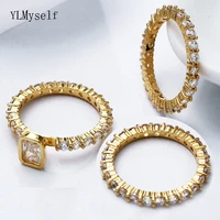 fast shipping high quality jewelry making ring set rectangle crystal jewellery aaa white and gold ring set for women