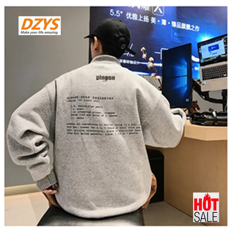 

New men's turtleneck socket ins add velvet thickened students loose trendy print top